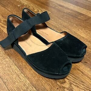 L'Amour Des Pieds Amadour Sandals Wedge Black Suede Ankle Strap Women's 10